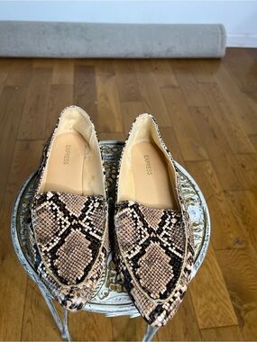 Express Beige and Black Snake-Print Pointed Loafers